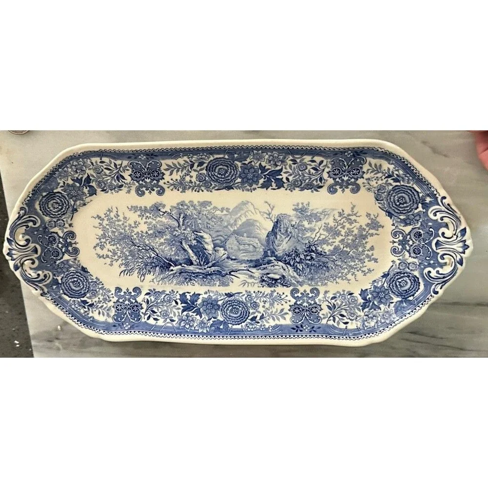 Vintage Villeroy & Boch Blue Serving Platter Wall Plate Burgenland Cottage 12”